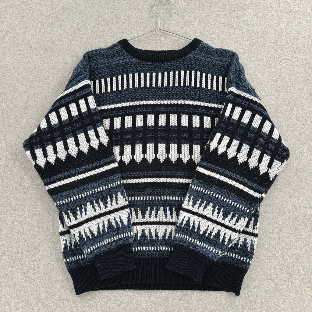 Vintage 90s Geometric Pattern Horizontal Stripes Knitted Sweater