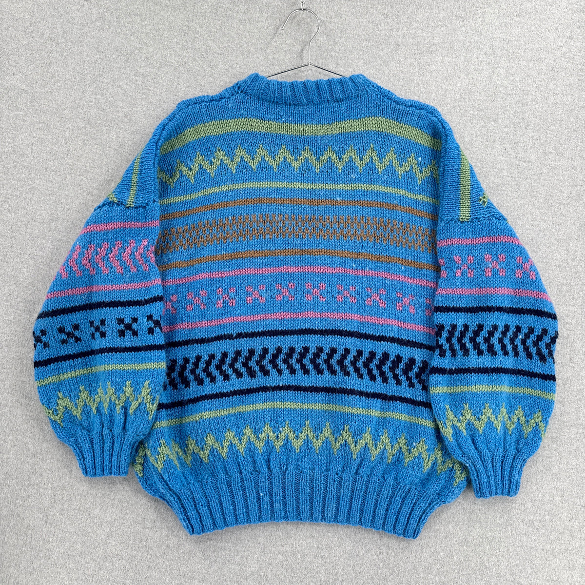 Vintage 90s Geometric Pattern Stripes Blue Knitted Sweater