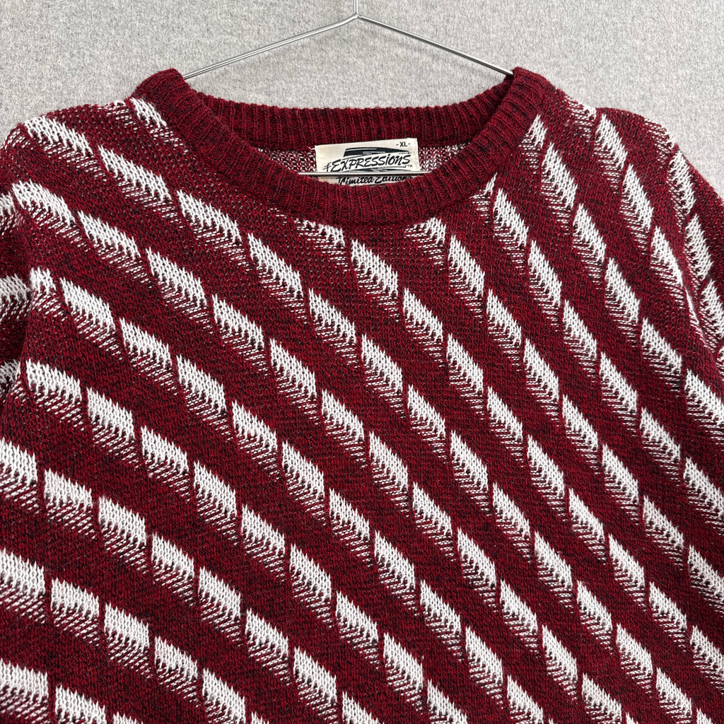 Vintage 90s Geometric Pattern Stripes Knitted Sweater