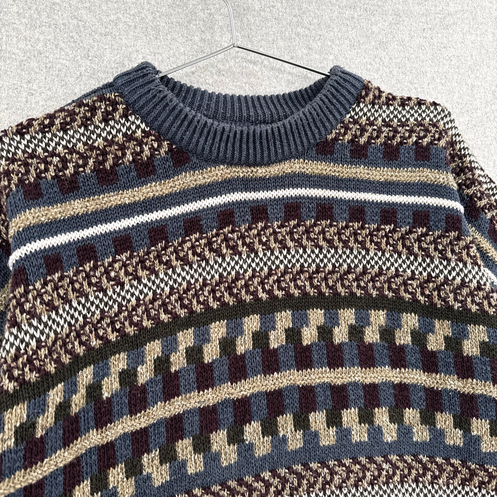 Vintage 90s Geometric Stripe Chunky Knitted Sweater