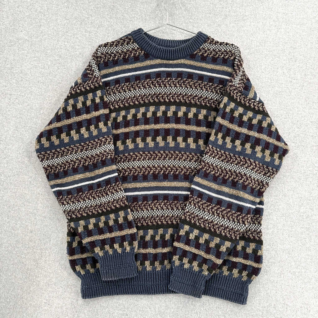 Vintage 90s Geometric Stripe Chunky Knitted Sweater