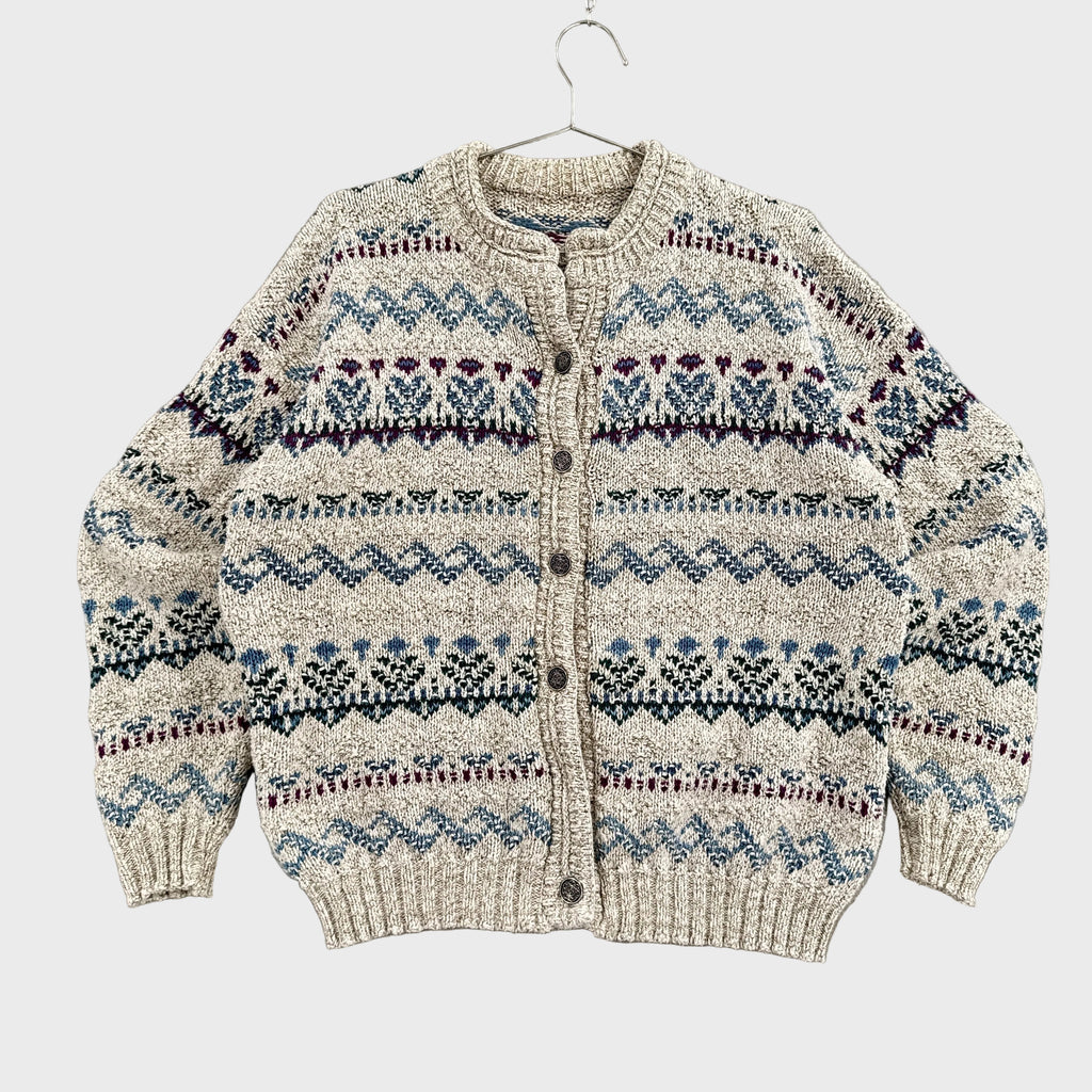 Vintage 90s Geometric Stripe Pattern Button Knitted Sweater