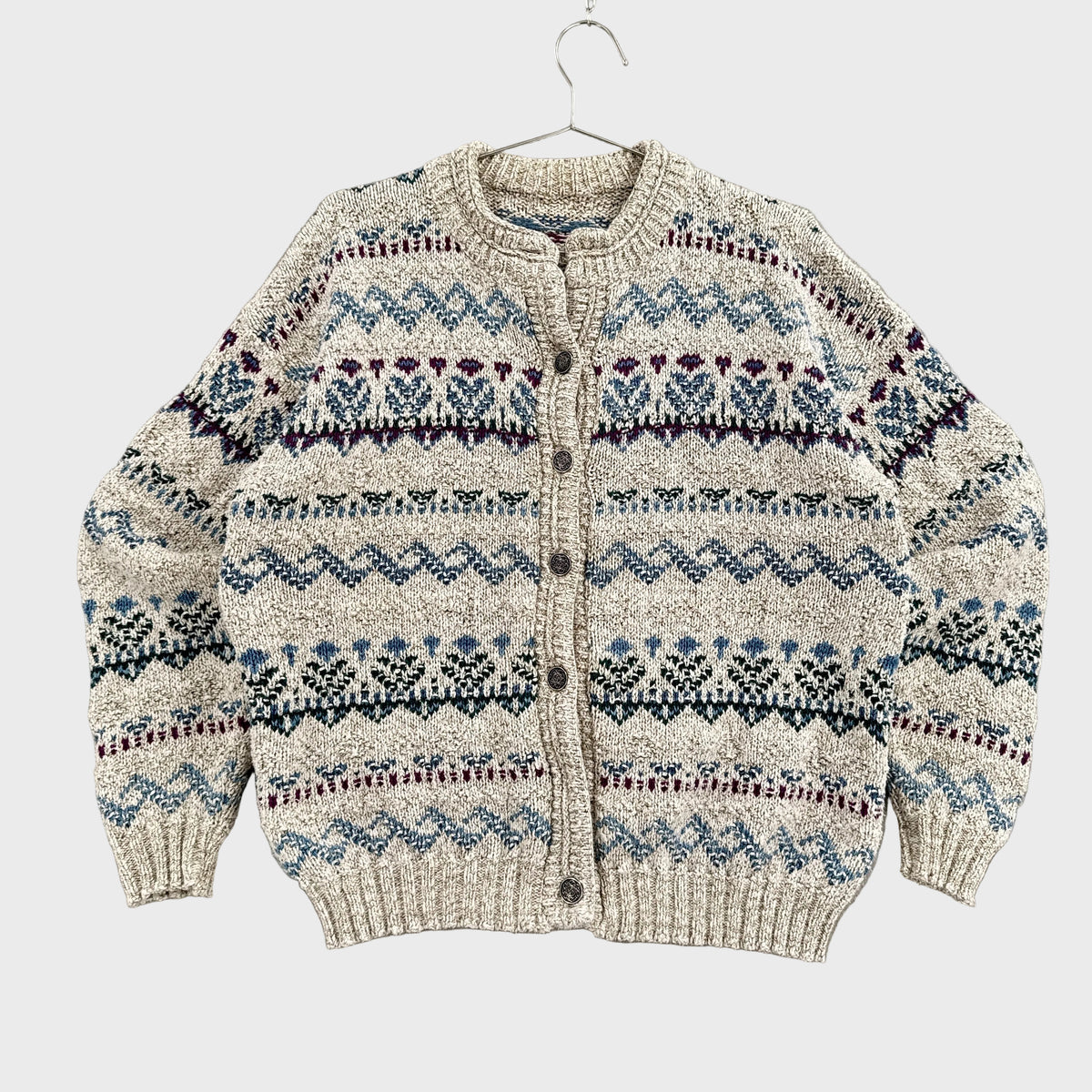 Vintage 90s Geometric Stripe Pattern Button Knitted Sweater
