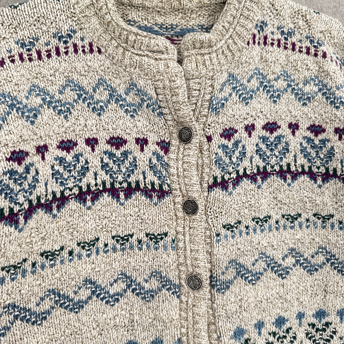 Vintage 90s Geometric Stripe Pattern Button Knitted Sweater
