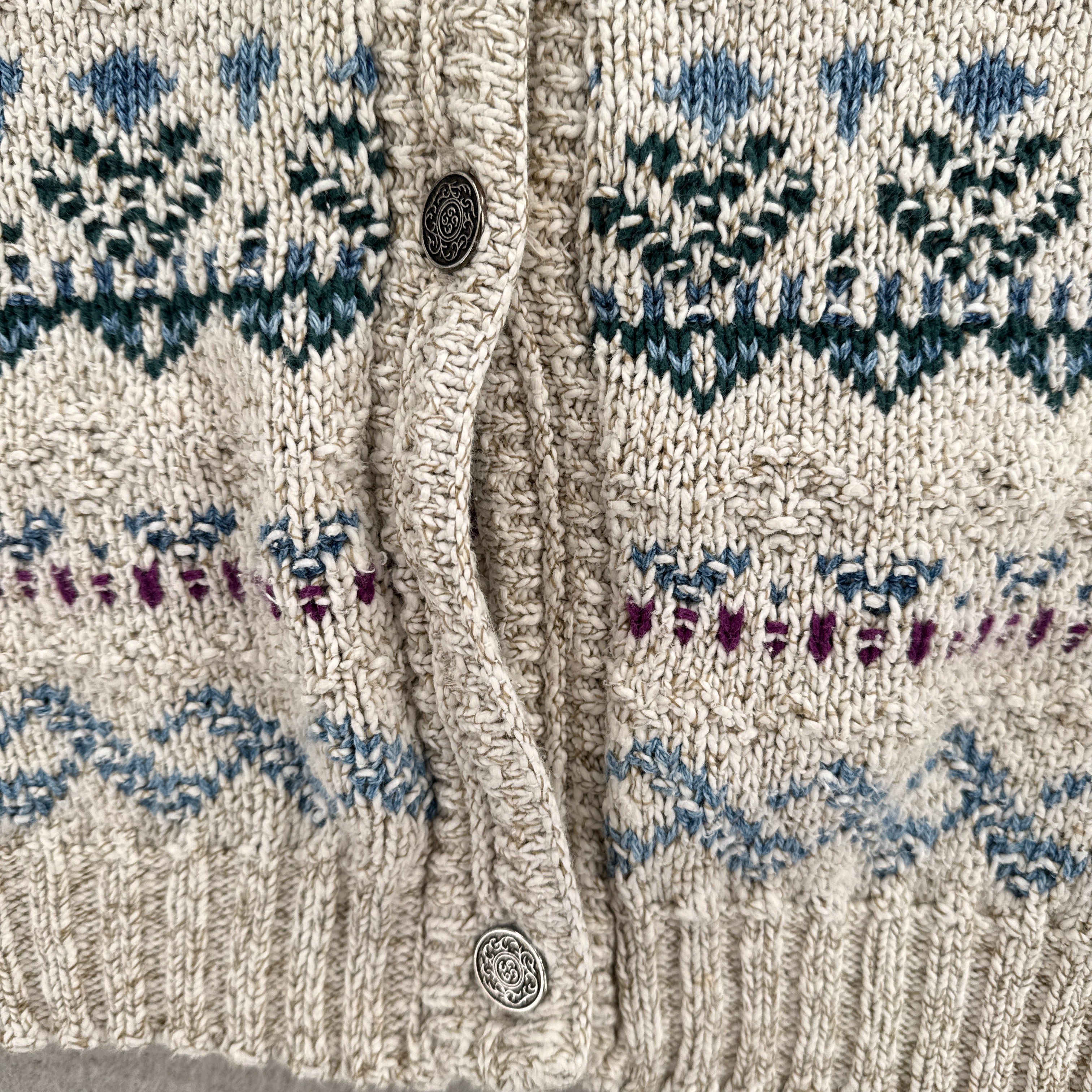 Vintage 90s Geometric Stripe Pattern Button Knitted Sweater