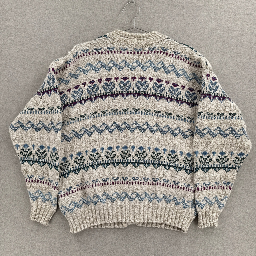 Vintage 90s Geometric Stripe Pattern Button Knitted Sweater