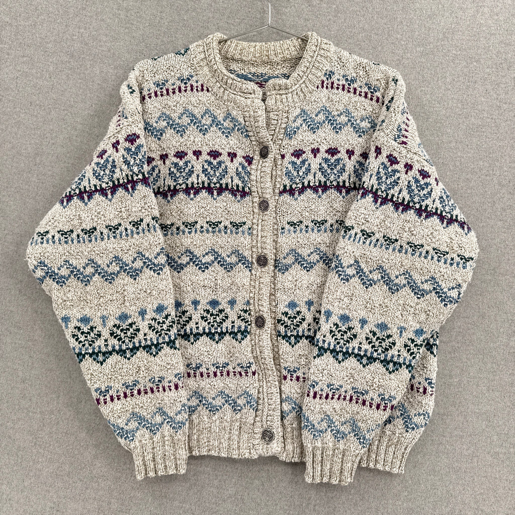 Vintage 90s Geometric Stripe Pattern Button Knitted Sweater