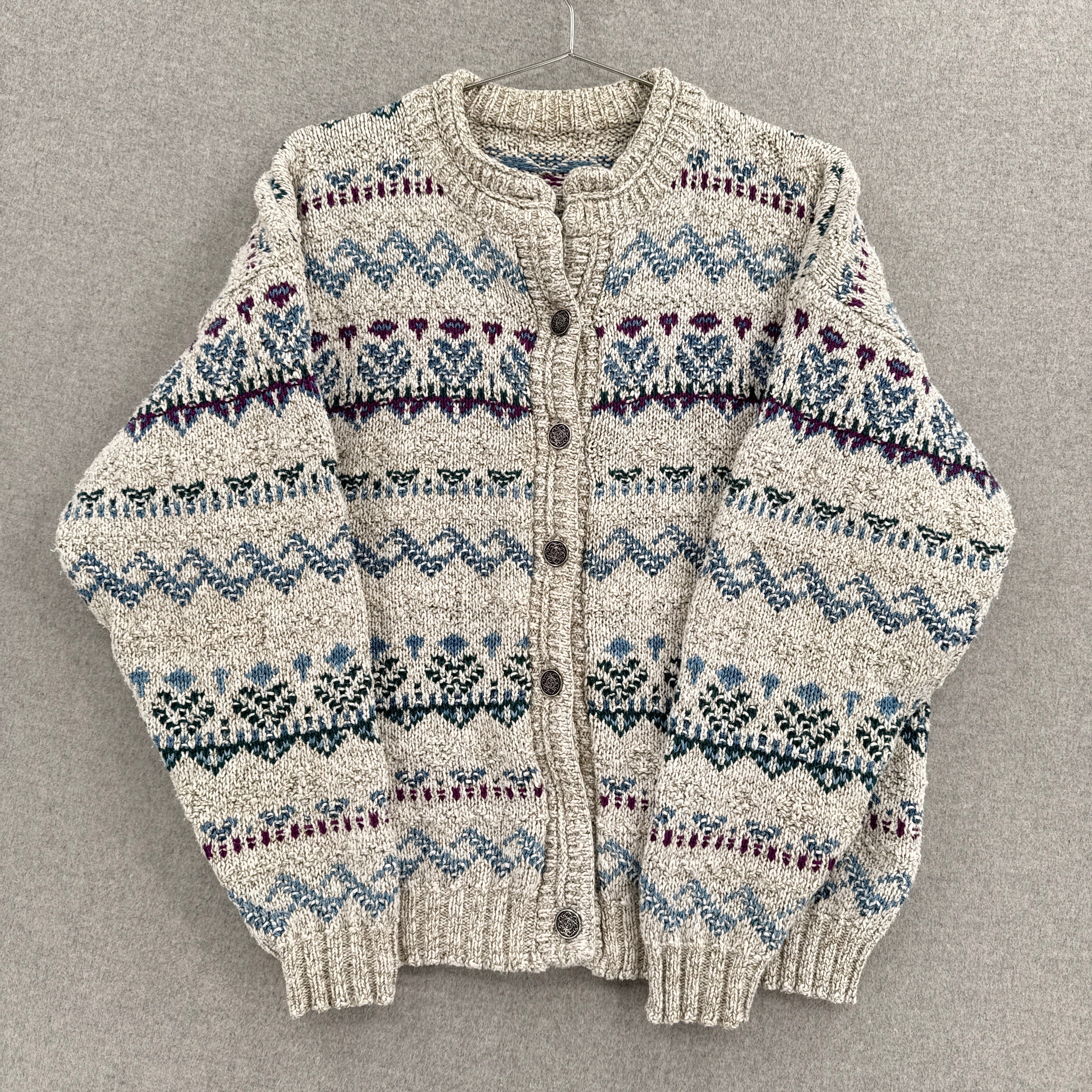 Vintage 90s Geometric Stripe Pattern Button Knitted Sweater