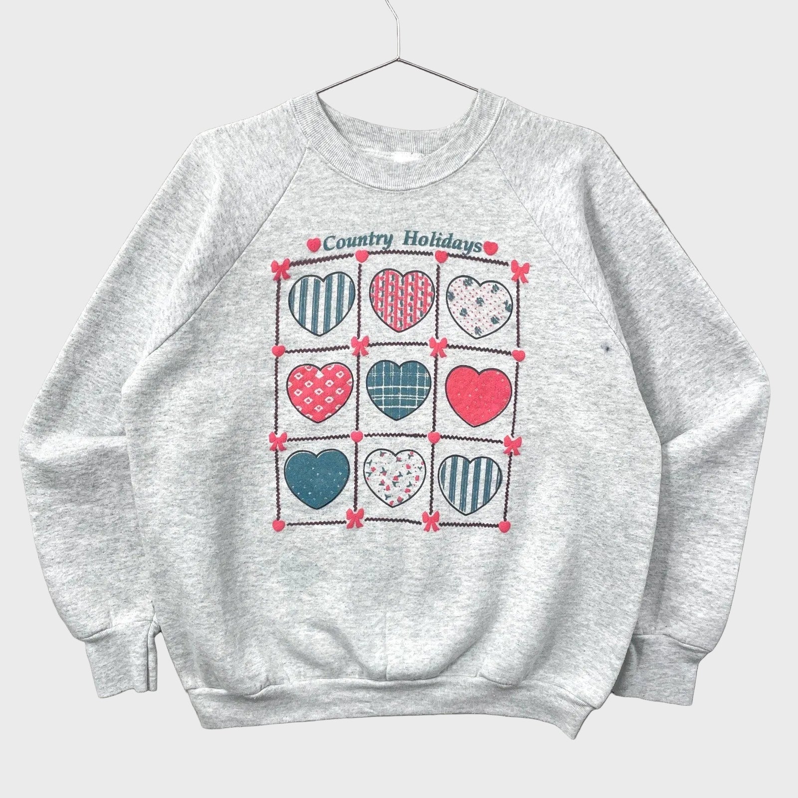 Vintage 90s Hearts Bows Cute Pink Crewneck Sweatshirt
