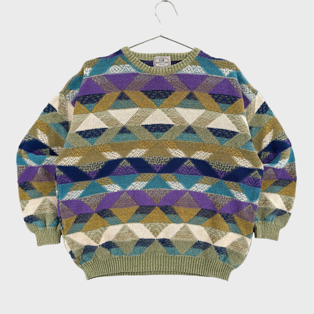 Vintage 90s Italian Geometric Pattern Knitted Sweater - M/L
