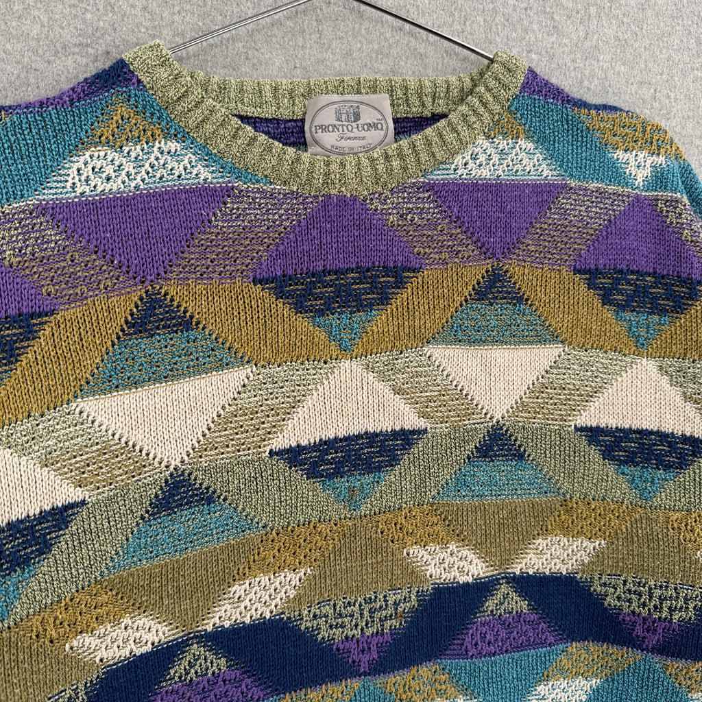 Vintage 90s Italian Geometric Pattern Knitted Sweater - M/L