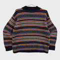 Multicolored patterned sweater on a gray background