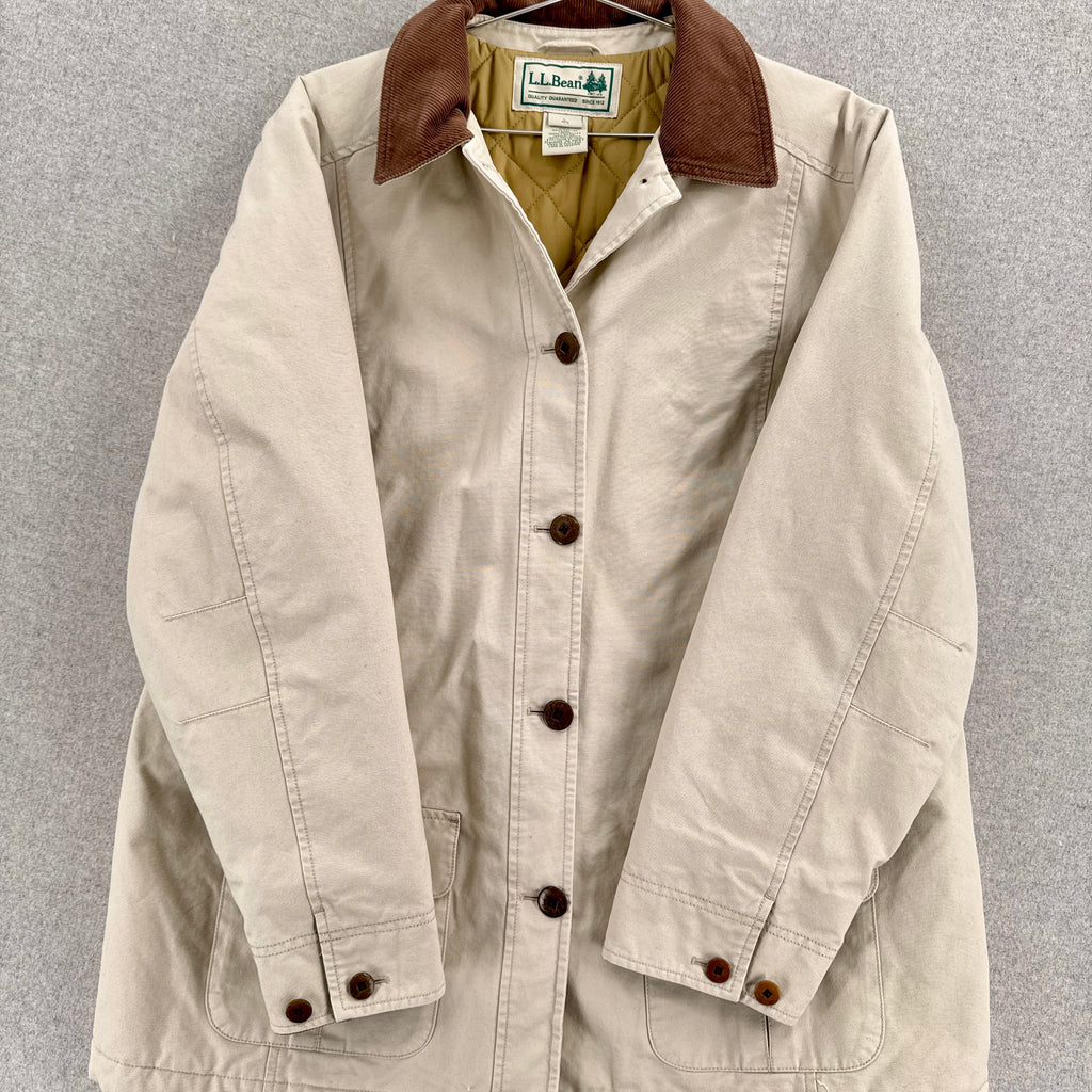Vintage 90s LL Bean Barn Jacket Chore Coat Beige - L