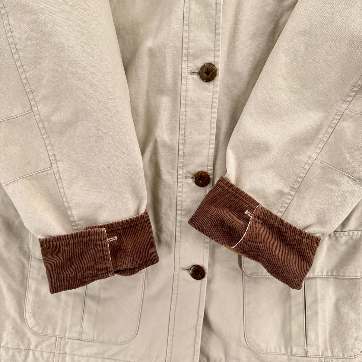 Vintage 90s LL Bean Barn Jacket Chore Coat Beige - L