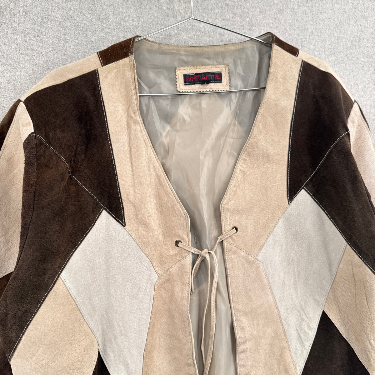 Vintage 90s Leather Suede Patchwork Trench Coat Jacket - XL