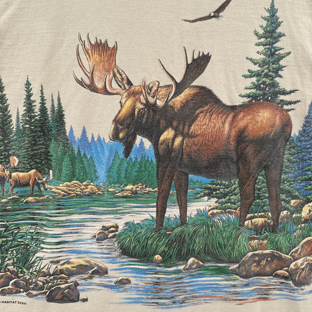 Vintage 90s Moose Nature Landscape Graphic Tee 