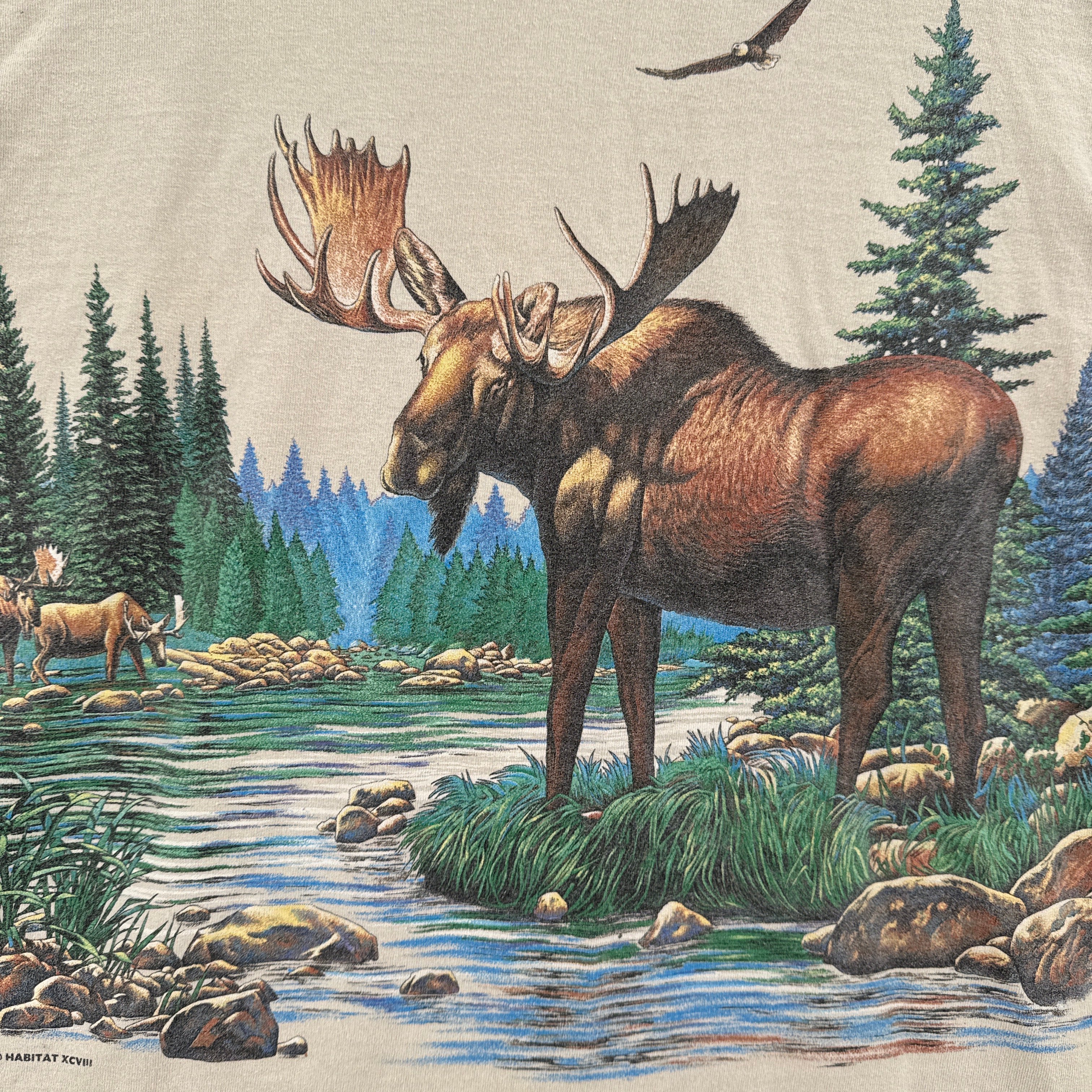 Vintage 90s Moose Nature Landscape Graphic Tee 