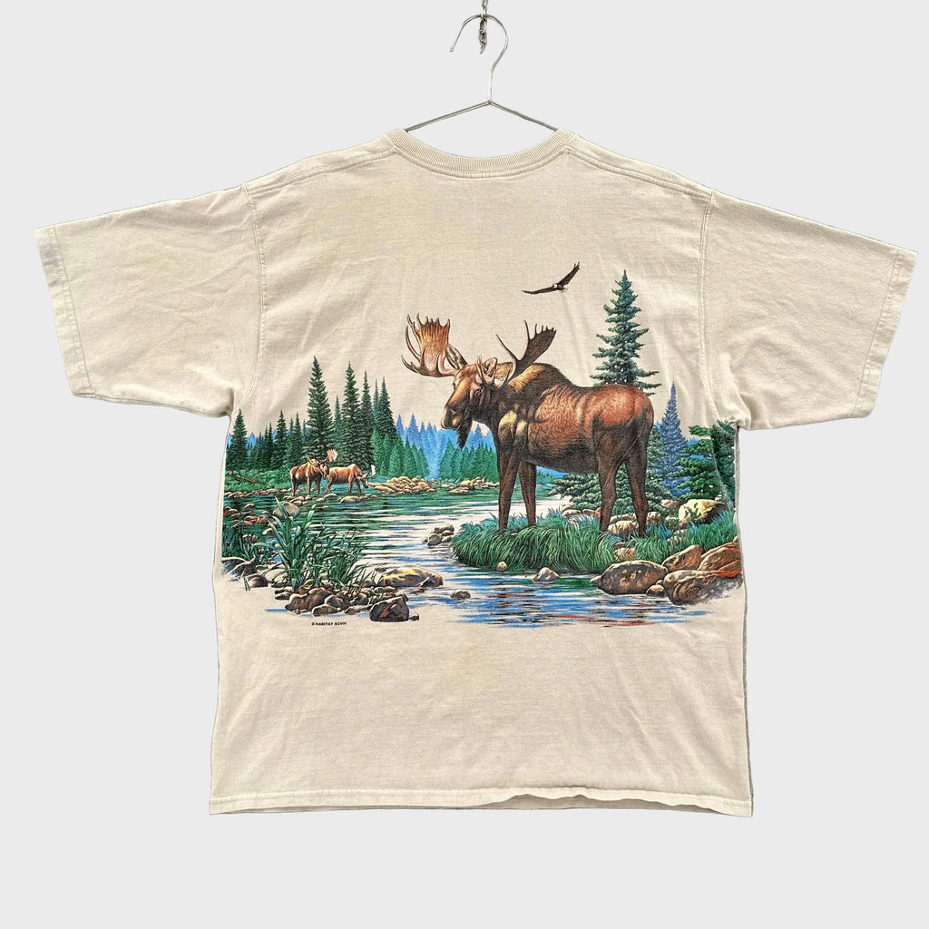 Vintage 90s Moose Nature Landscape Graphic Tee 