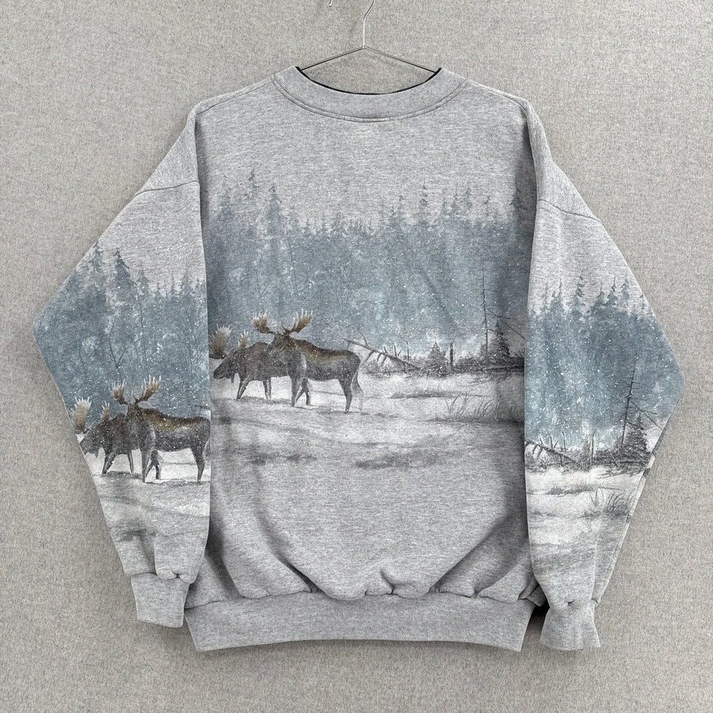 Vintage 90s Moose Winter All Over Print Crewneck Sweatshirt