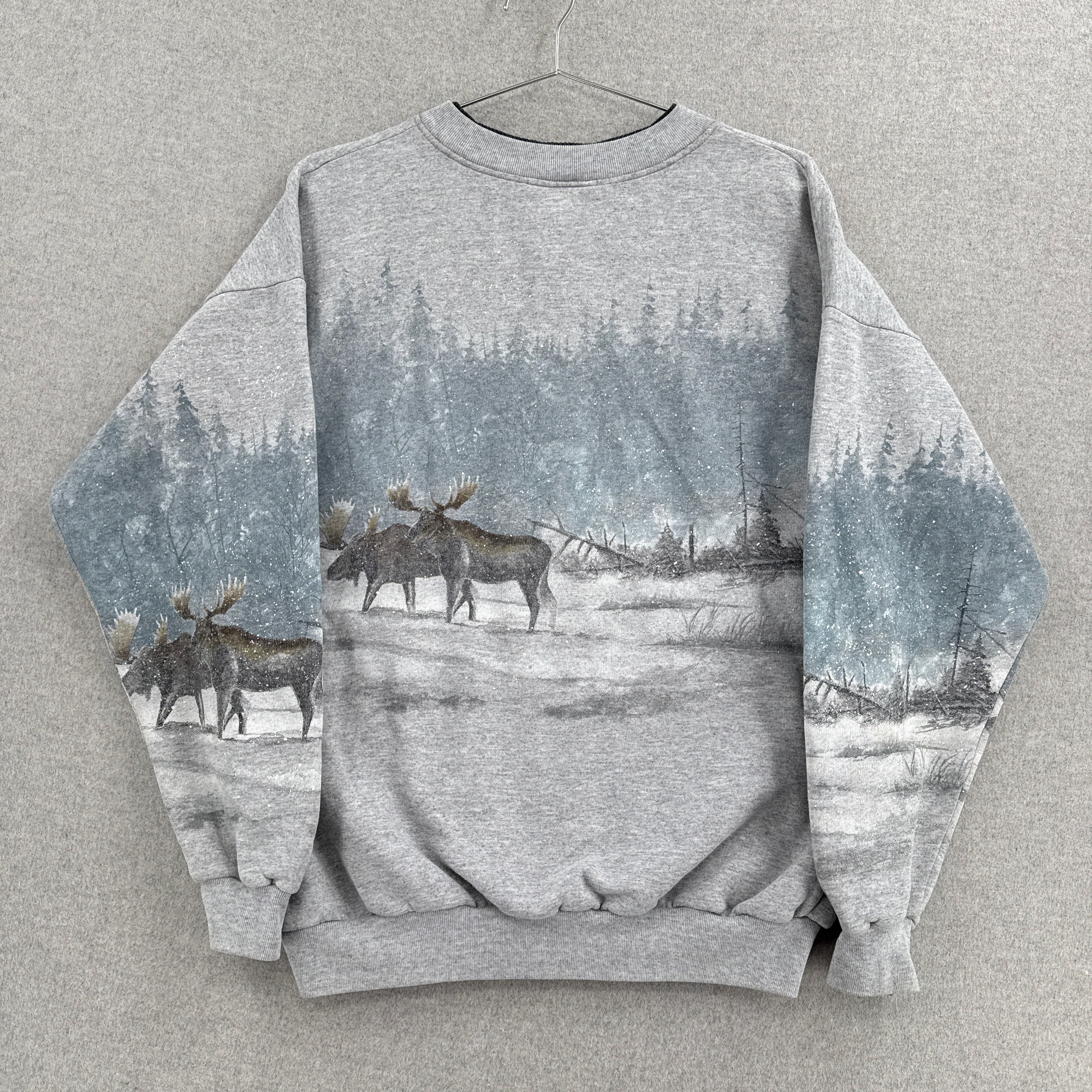 Vintage 90s Moose Winter All Over Print Crewneck Sweatshirt