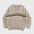 Vintage 90s Neutral Beige Stripe Knitted Cotton Wool Blend Sweater