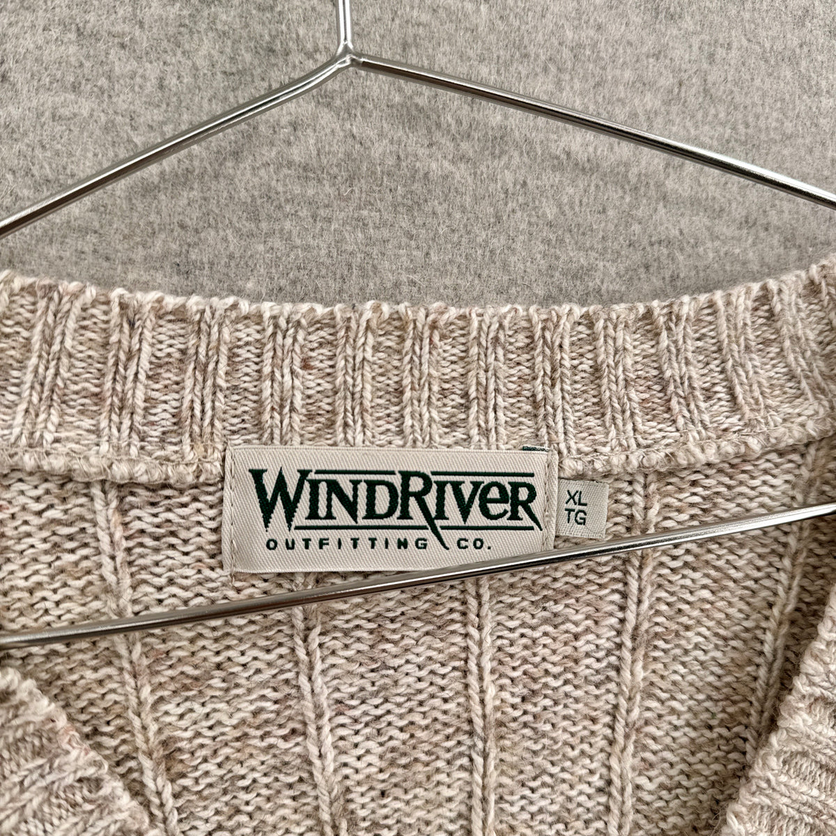 Vintage 90s Neutral Beige Stripe Knitted Cotton Wool Blend Sweater