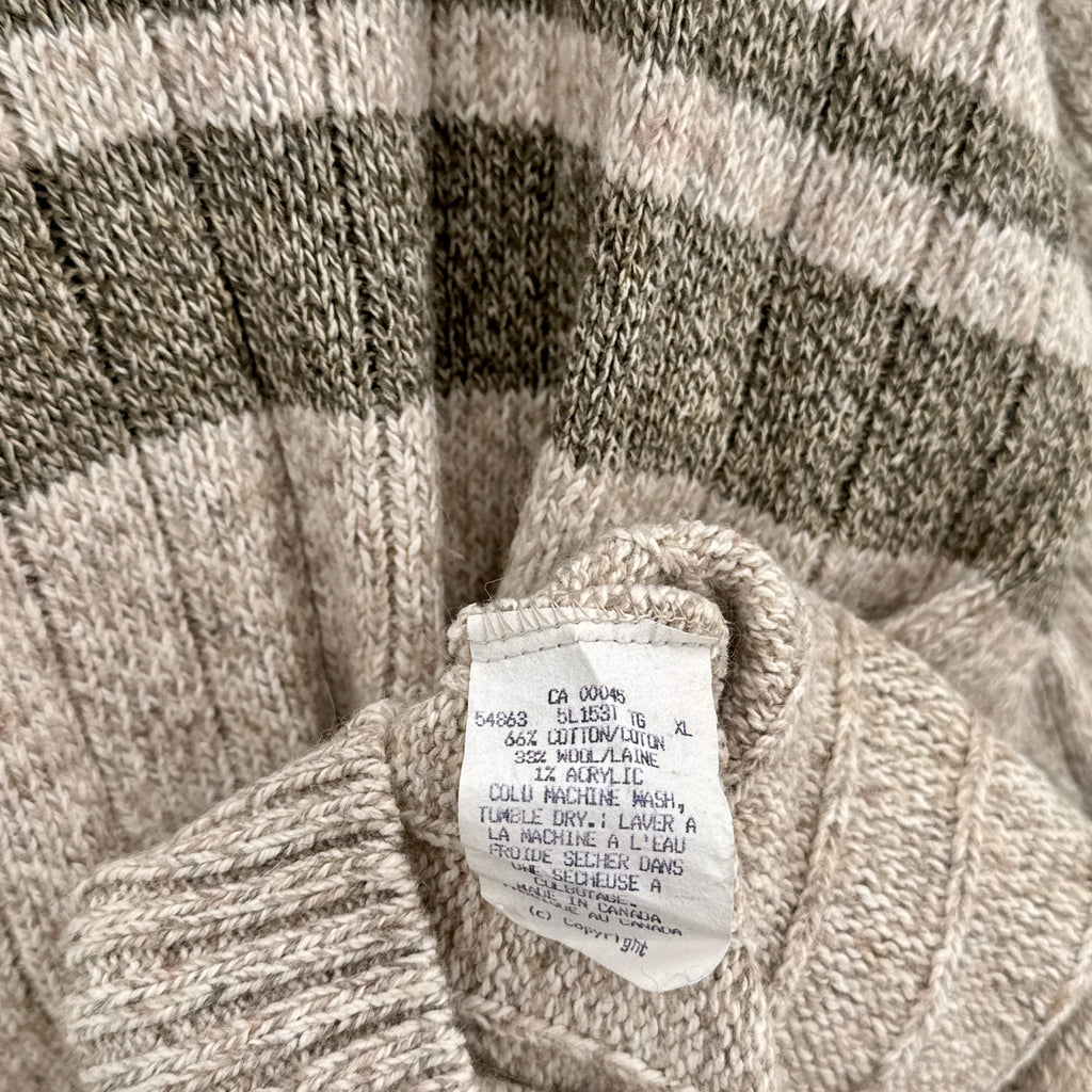 Vintage 90s Neutral Beige Stripe Knitted Cotton Wool Blend Sweater