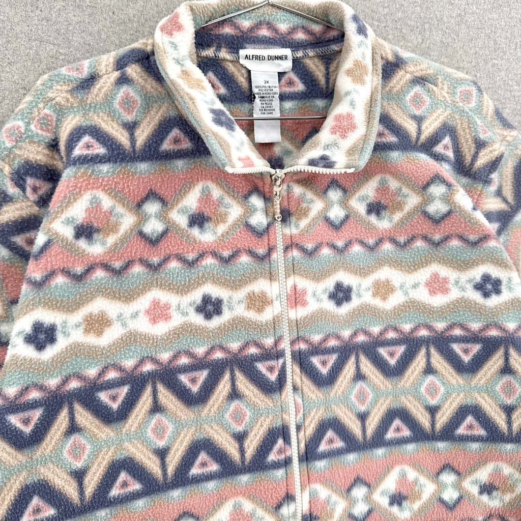 Vintage 90s Pastel Floral Flowers Fleece Zip Sweater