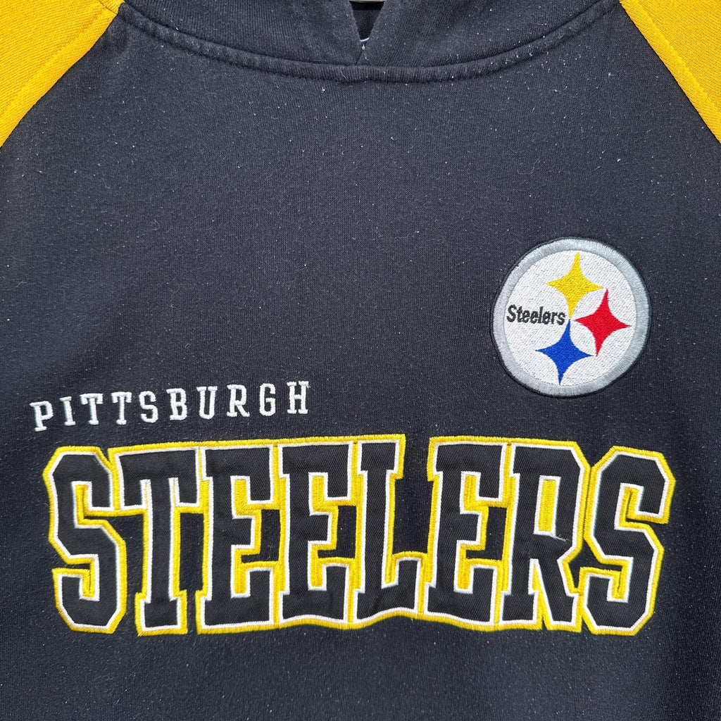 Navy blue and yellow sports jersey with Pittsburgh Steelers logo and text