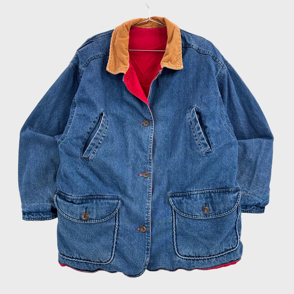 Vintage 90s Reversible Red Denim Barn Jacket Chore Coat - L