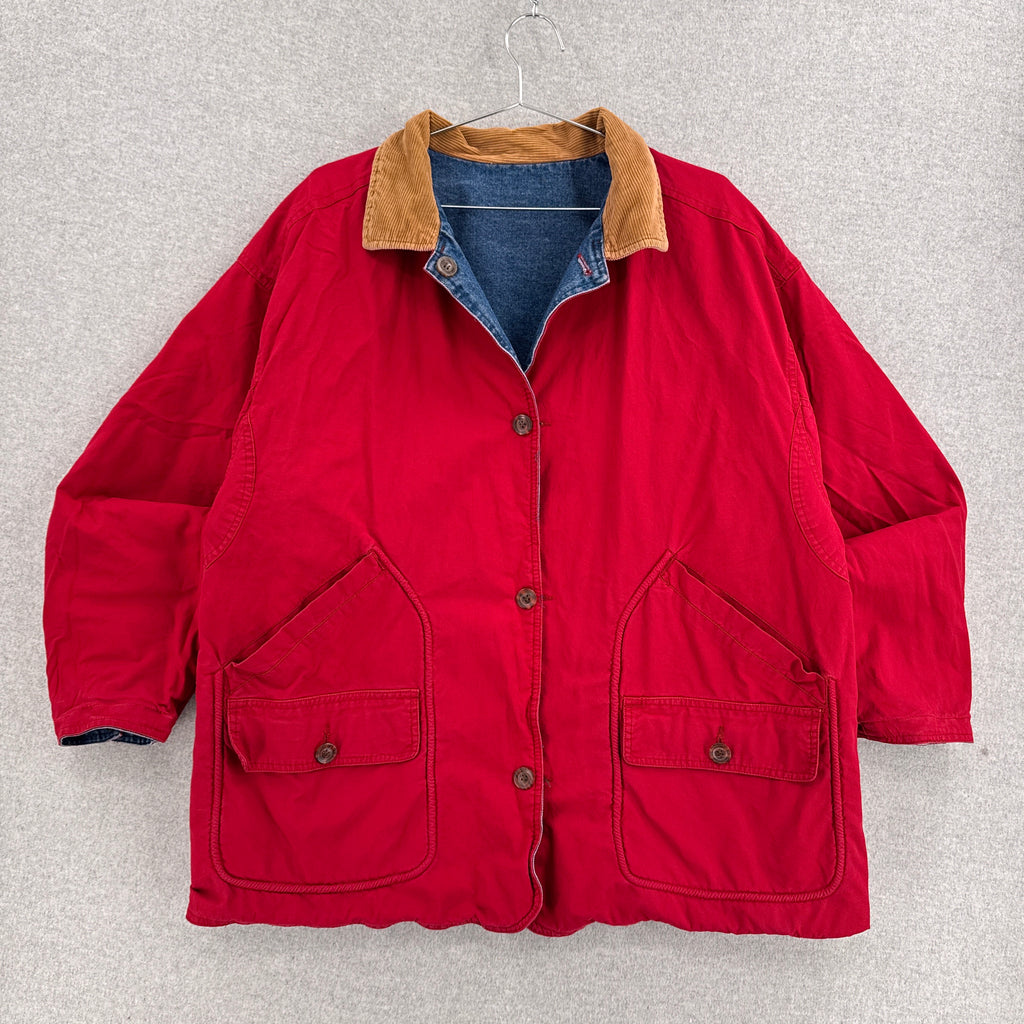 Vintage 90s Reversible Red Denim Barn Jacket Chore Coat - L