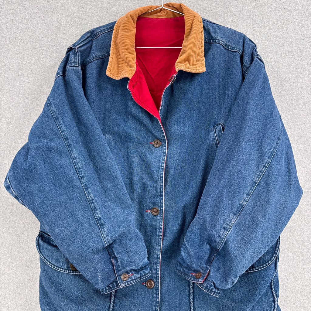 Vintage 90s Reversible Red Denim Barn Jacket Chore Coat - L