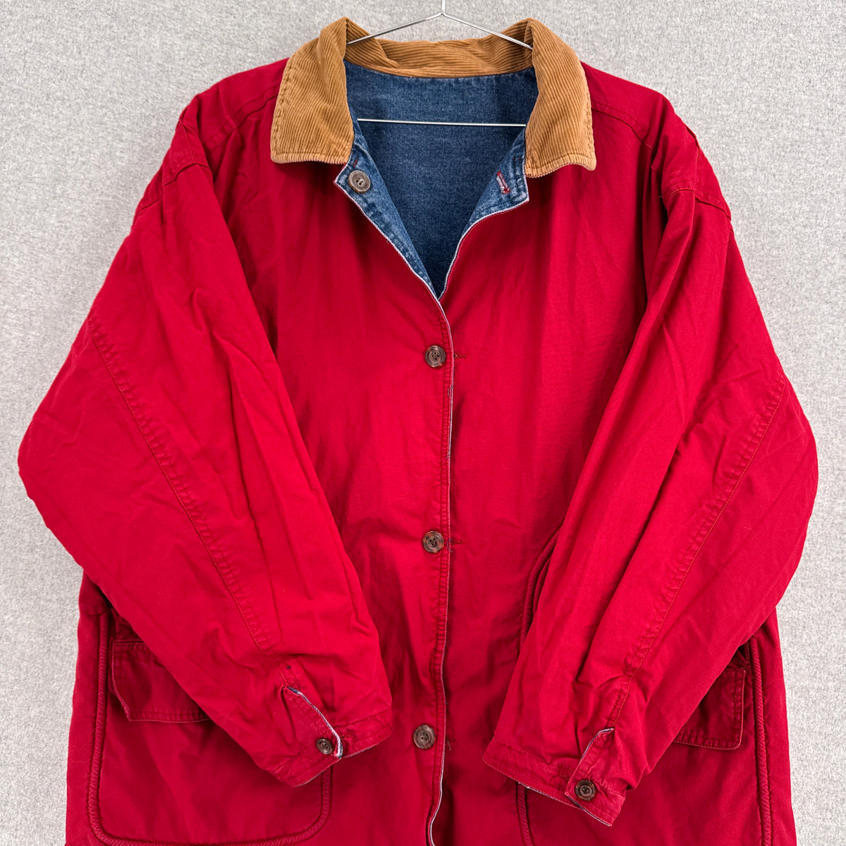 Vintage 90s Reversible Red Denim Barn Jacket Chore Coat - L