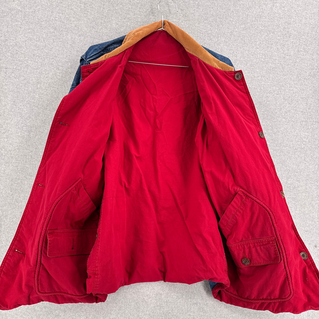 Vintage 90s Reversible Red Denim Barn Jacket Chore Coat - L