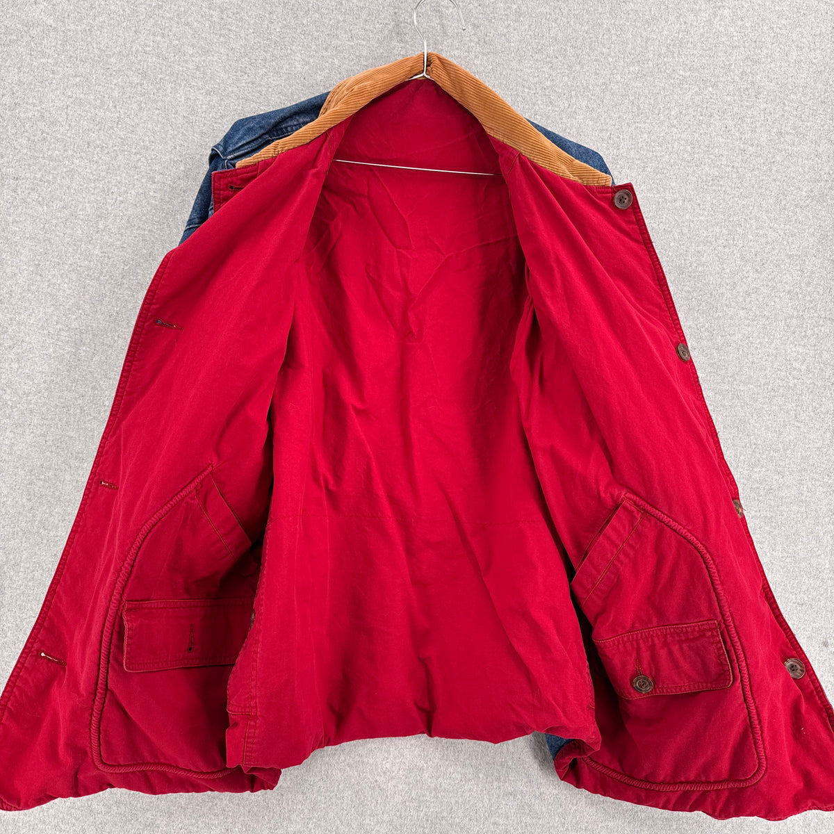 Vintage 90s Reversible Red Denim Barn Jacket Chore Coat - L