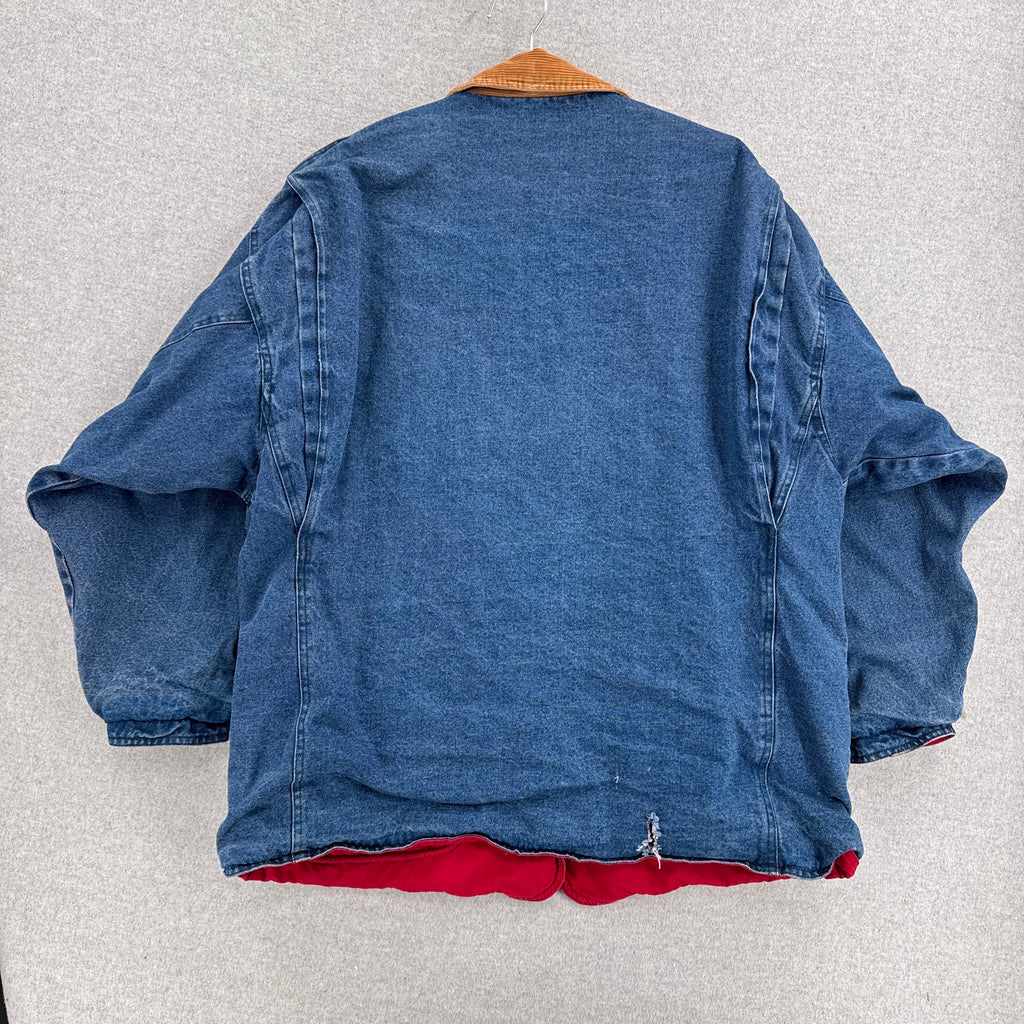 Vintage 90s Reversible Red Denim Barn Jacket Chore Coat - L