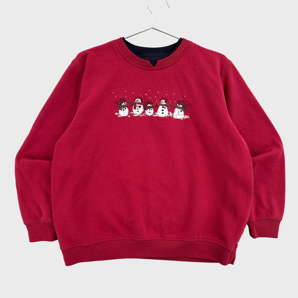 Vintage 90s Snowman Embroidered Christmas Winter Sweater - M/L