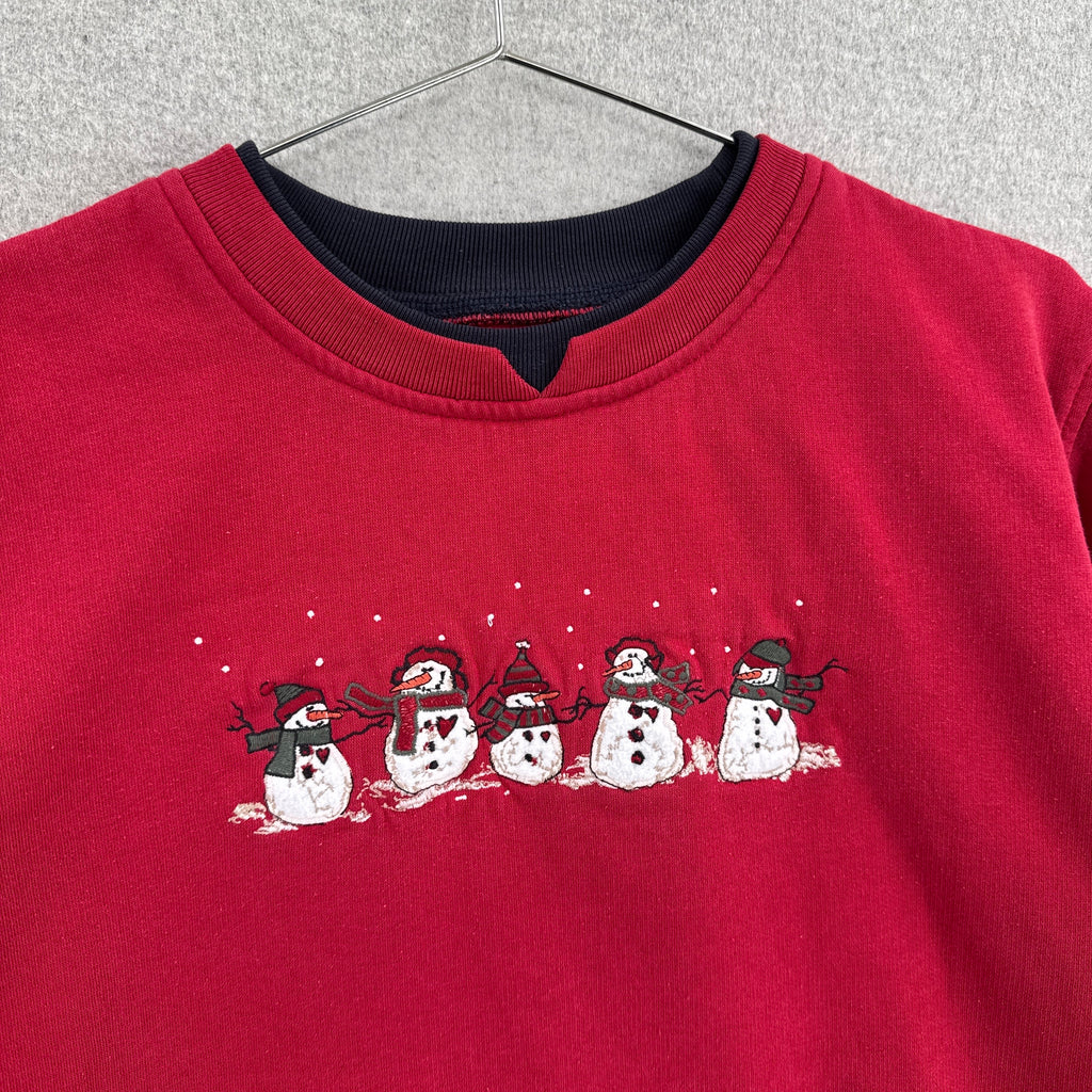 Vintage 90s Snowman Embroidered Christmas Winter Sweater - M/L