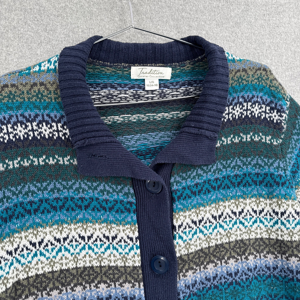 Vintage 90s Striped Knitted Button Collared Cardigan Sweater