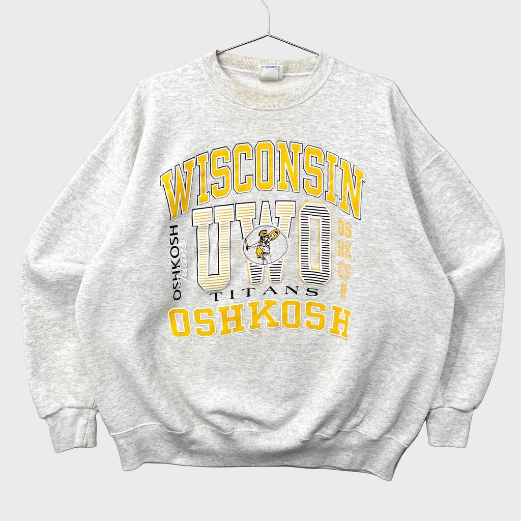 Gray sweatshirt with 'Wisconsin Oshkosh Titans' text on a gray background