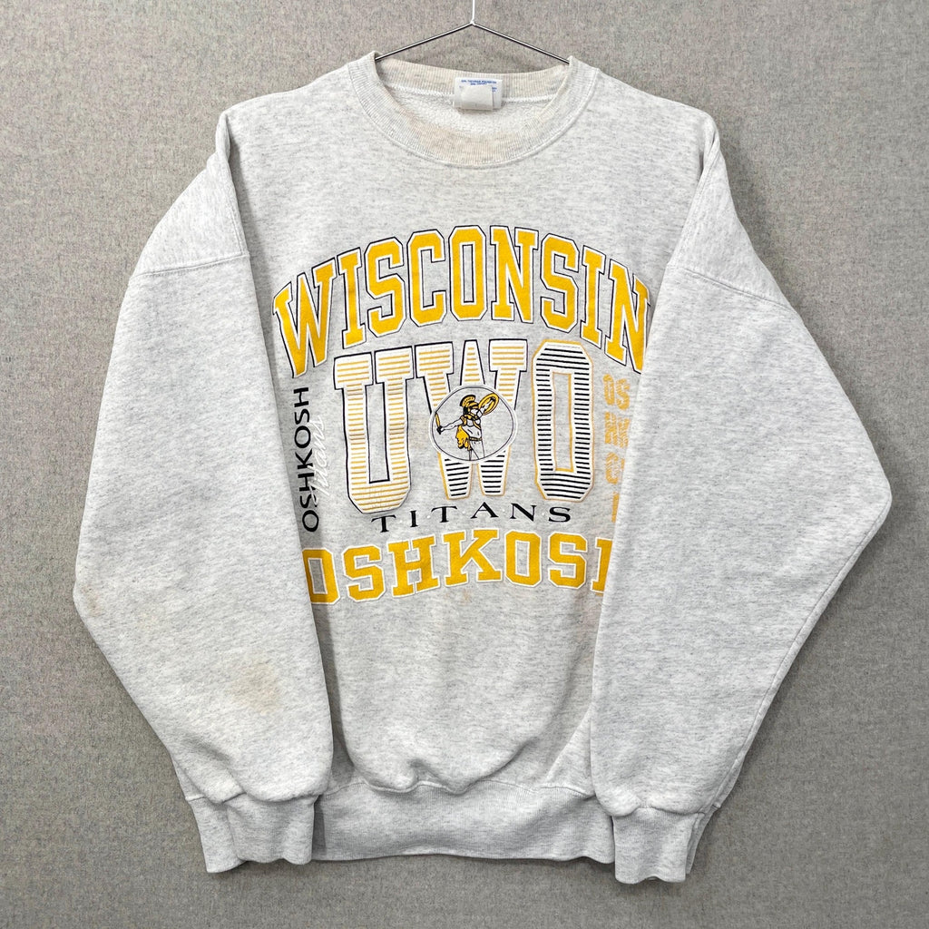 Gray sweatshirt with yellow and black text and graphics on a gray background