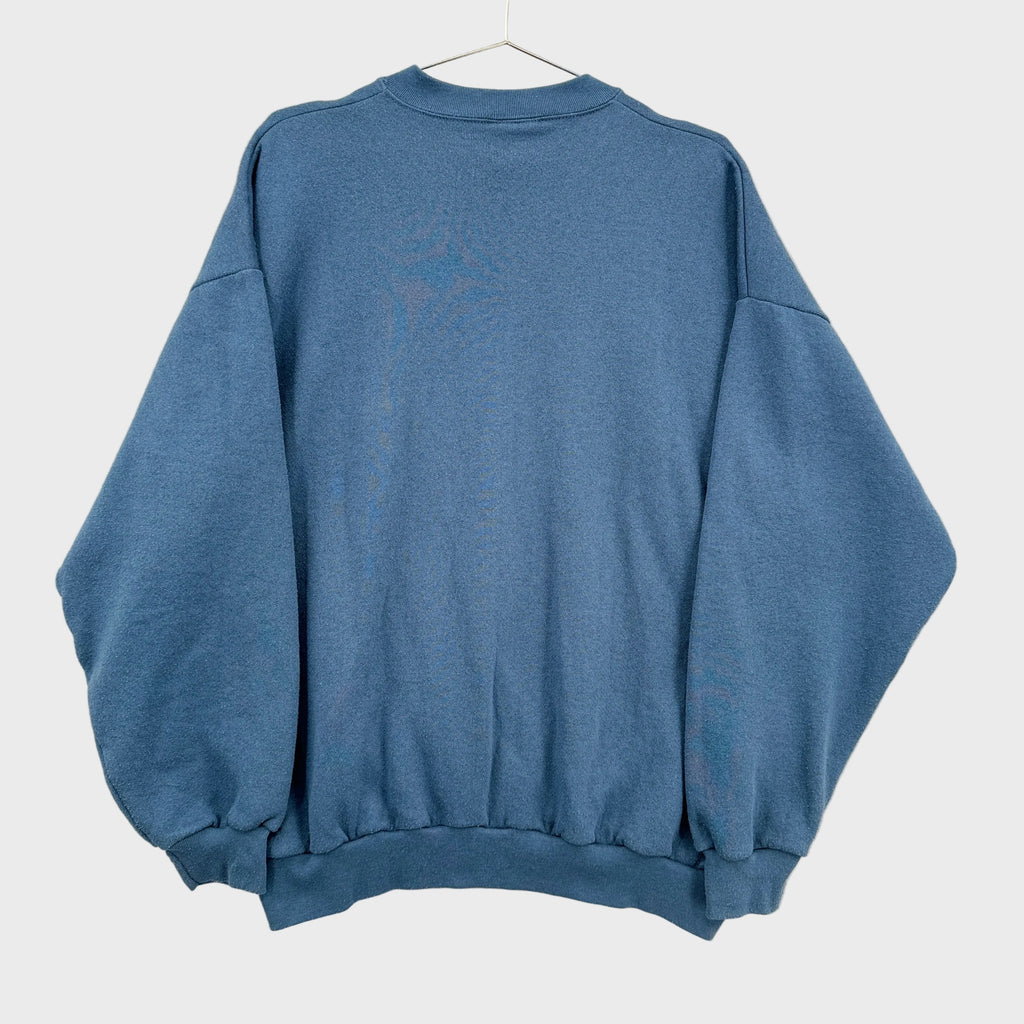 back of blue crewneck sweatshirt, blank
