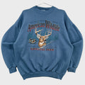 Blue sweatshirt with a deer graphic and 'American Wildlife' text on a white background