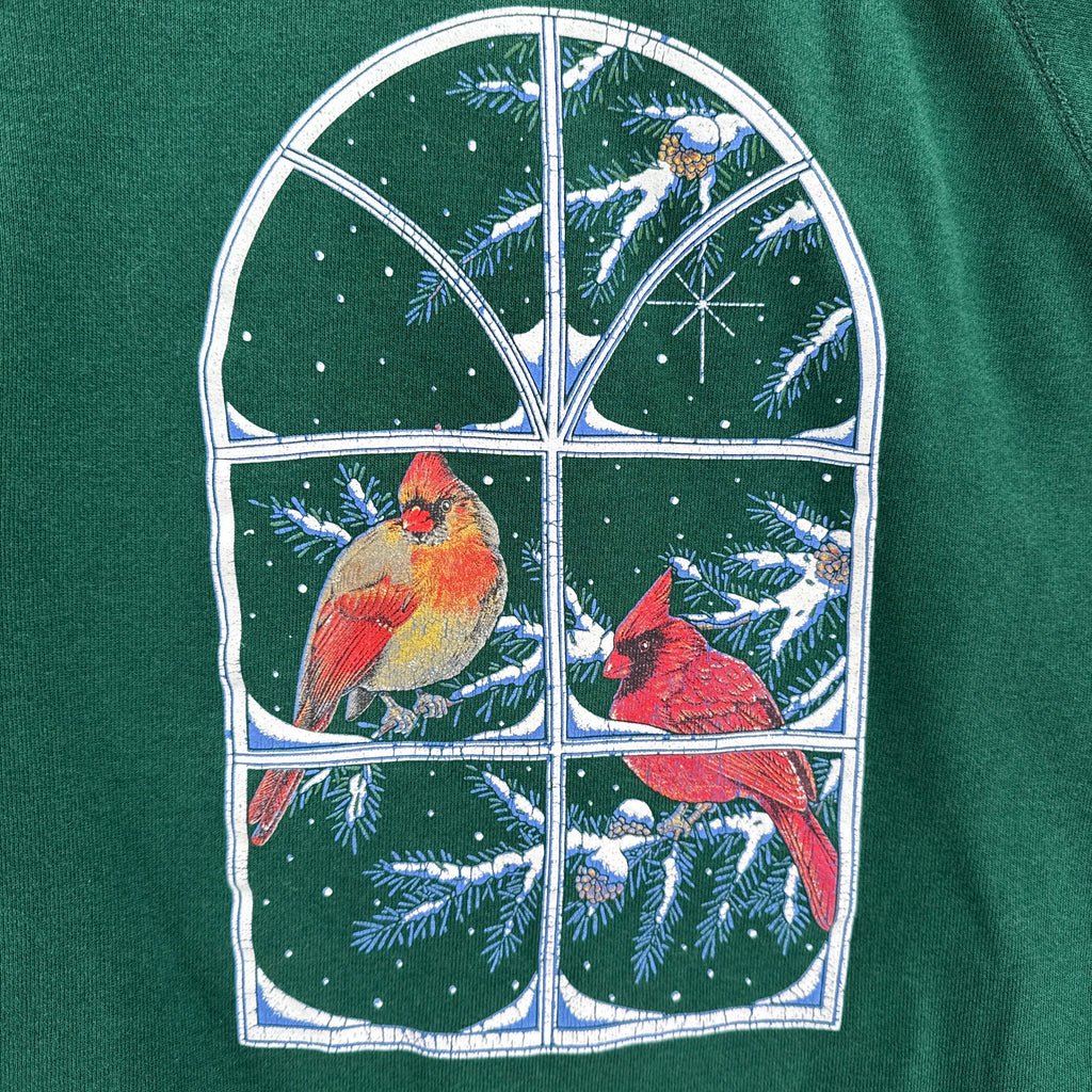 Vintage 90s Winter Birds Snowing Collared Sweatshirt - M/L