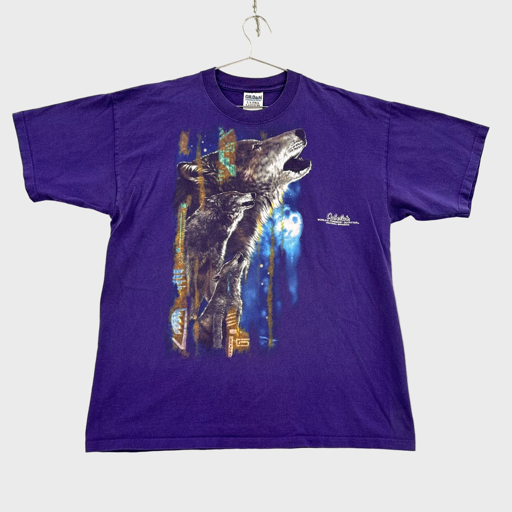 Vintage 90s Wolf Howling Cabela's Graphic Tee 