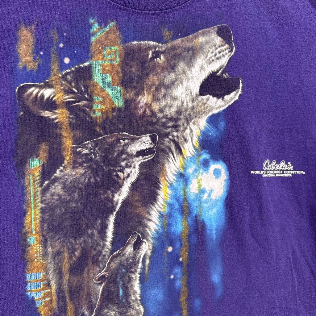 Vintage 90s Wolf Howling Cabela's Graphic Tee 