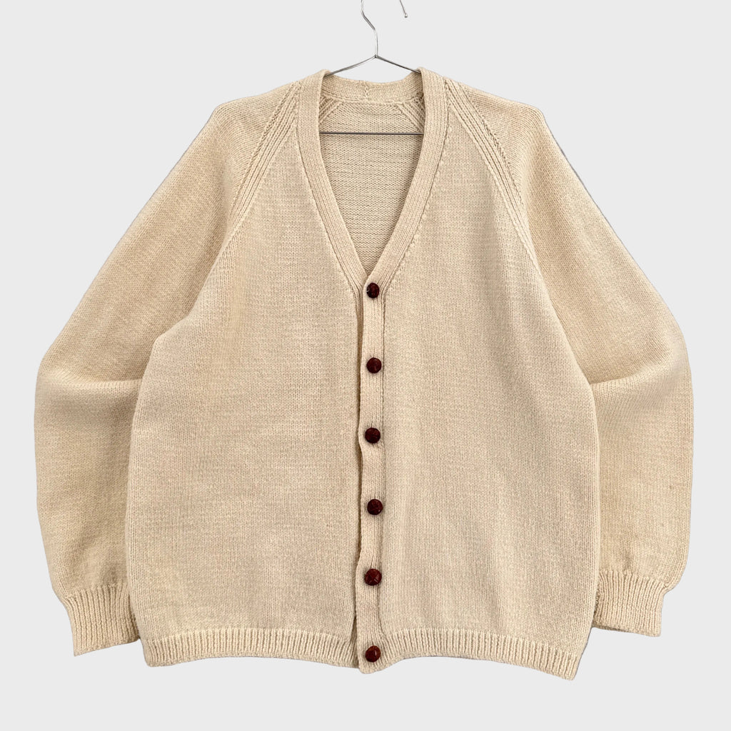 Vintage 90s Wool Chunky Cable Knit Button Cardigan Sweater - XL