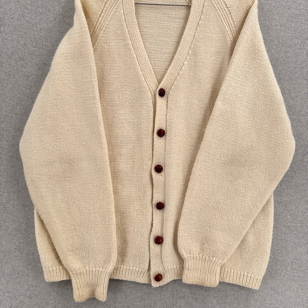 Vintage 90s Wool Chunky Cable Knit Button Cardigan Sweater - XL