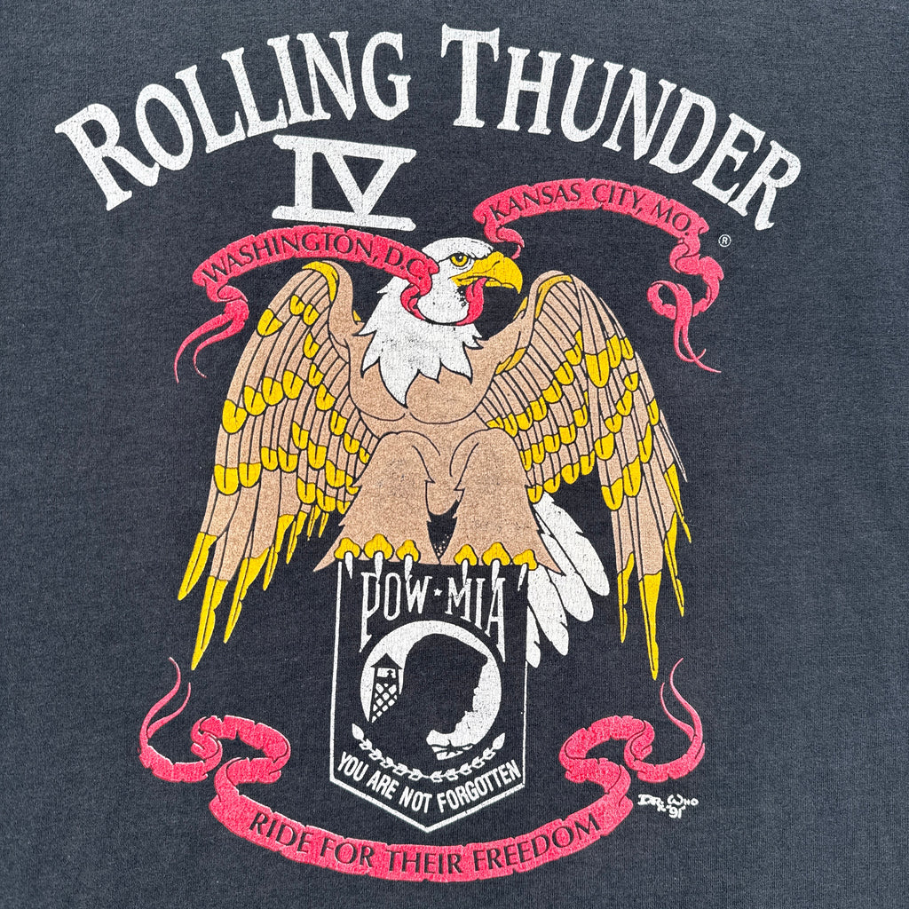 Vintage '91 Rolling Thunder Eagle Pow Mia Graphic Tee 