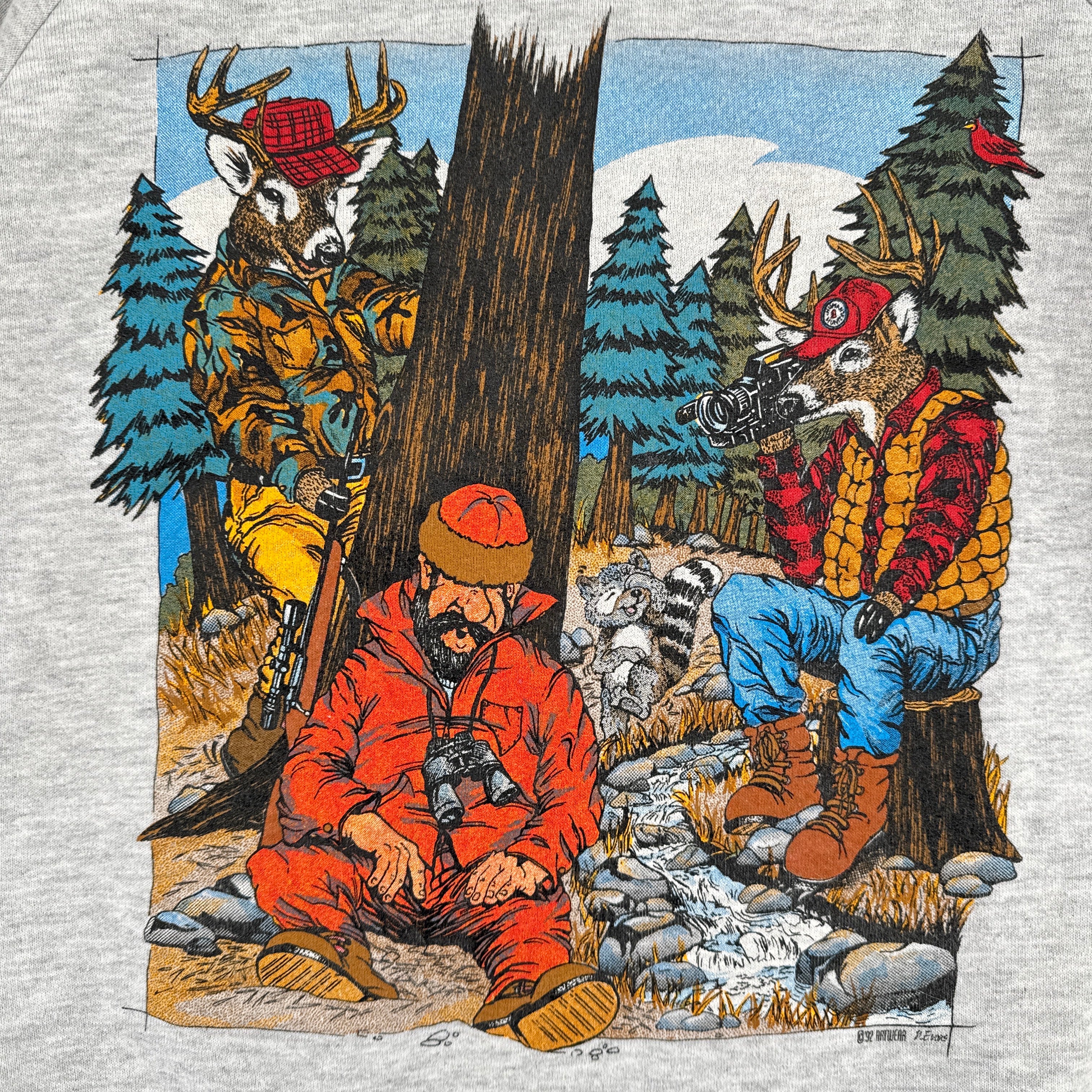 Vintage '92 Deer Hunting Cartoon Crewneck Sweatshirt